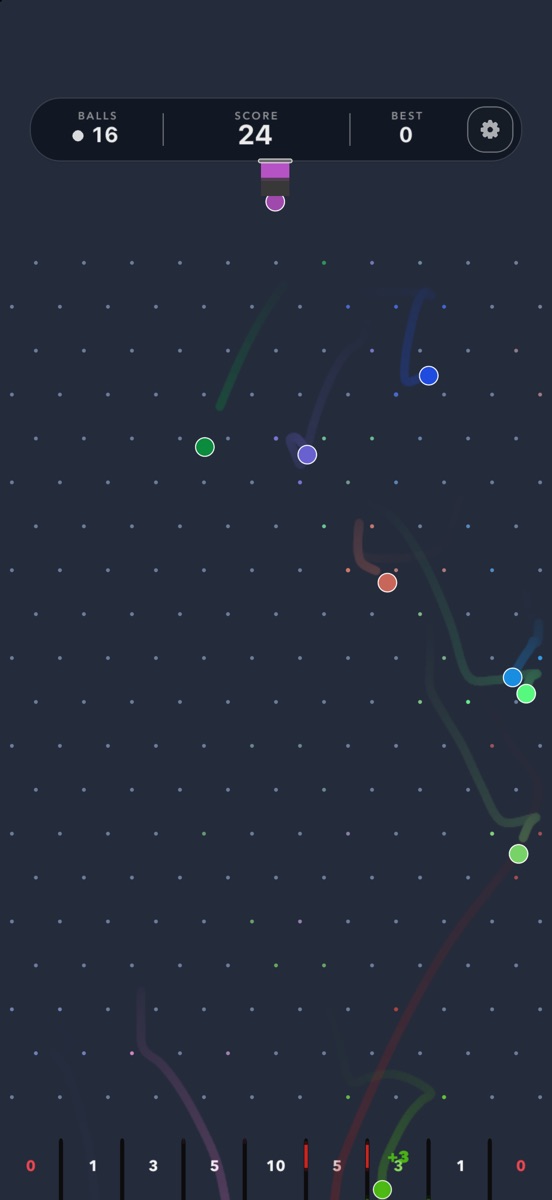 A live PLNK game board with colored balls and scoring bins