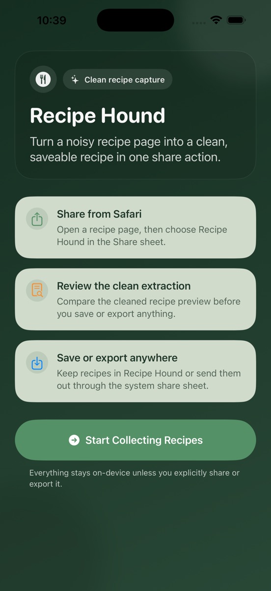 Recipe Hound App Store preview screen